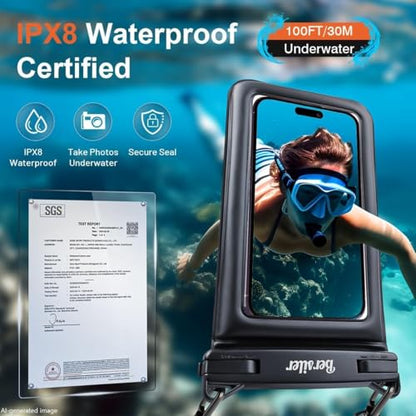 Floating Waterproof Phone Pouch, 2 Pack Up to 8.5", IPX8 | Double Space, Touchscreen, Waterproof Phone Case Dry Bags for iPhone 17 16 15 Pro Max, Beach Cruise Essentials 2026 - color: Black+Black