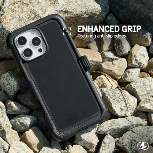 Pelican Voyager iPhone 16 Pro Max Case - Rugged MagSafe Phone Case - Black | Magnetic Phone Case w/18ft Military Grade Drop Protection - Phone Cover w/ Belt Clip Holster Kickstand for iPhone 16 Pro Max - color: Black - V