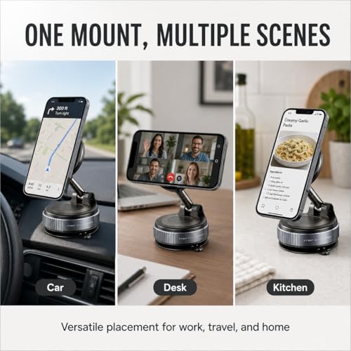 Vacuum Magnetic Phone Holder for Car, 96 lb Suction, 2800 gf Magnetic Force
