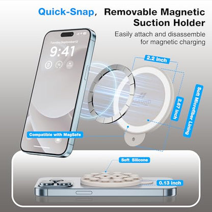 Magnetic Suction Cup Phone Mount with MagSafe, Silicone Hands-Free Grip Holder for iPhone Case and Android, Mirror Shower Phone Stand for Makeup FaceTime Gym Kitchen Bathroom, Stone - color: Stone