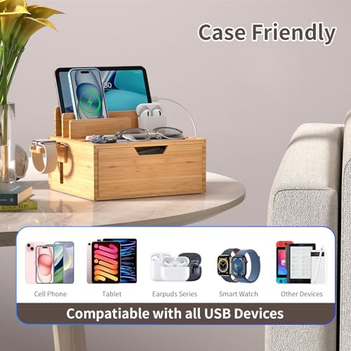 Pezin & Hulin Charging Station Dock with Charger HUB and Cables-Natural - color: Natural (With Charger)