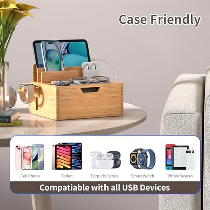 Pezin & Hulin Charging Station Dock with Charger HUB and Cables-Natural - color: Natural (With Charger)