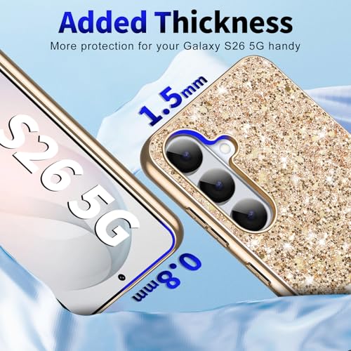 Galaxy S26 Glitter Case for Samsung Galaxy S26 5G Phone Case for Women Girls, Slim Ultra Thin Matte Back Shockproof Full Body Protective Cover for Samsung S26 5G, Crystal Bling Case, 2026 (Gold) - color: Gold