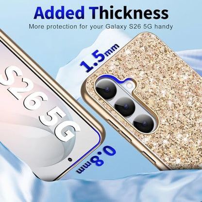 Galaxy S26 Glitter Case for Samsung Galaxy S26 5G Phone Case for Women Girls, Slim Ultra Thin Matte Back Shockproof Full Body Protective Cover for Samsung S26 5G, Crystal Bling Case, 2026 (Gold) - color: Gold