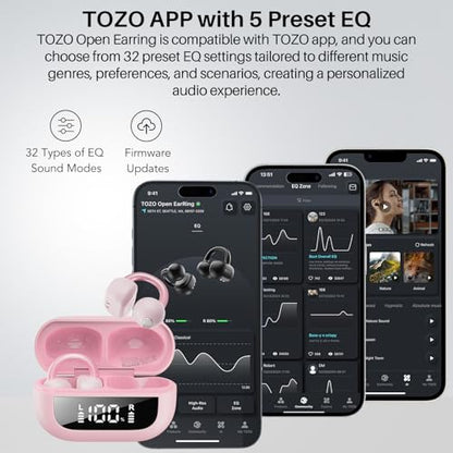 TOZO OpenEarRing Open Ear Earbuds 40H Bluetooth 5.4 Lightweight Comfort - color: Rose Gold