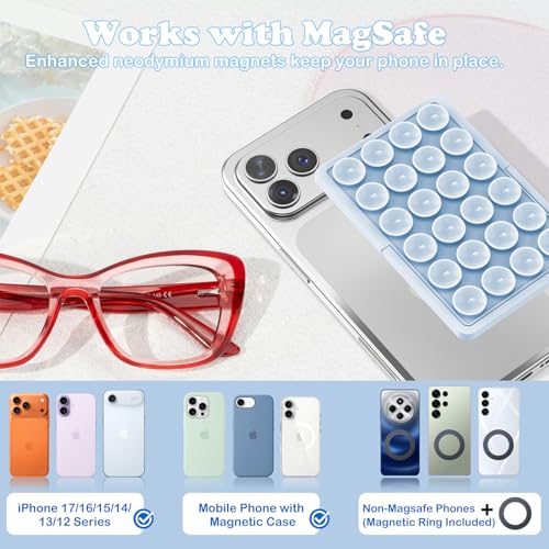 KADES MagSafe Phone Grip with 24 Suction Cups & Adjustable Stand - color: Light Blue