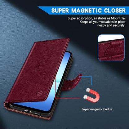 ZZXX for Samsung Galaxy A17 5G Wallet Case with [RFID Blocking] Card Slot Kickstand Magnetic Closure PU Leather Flip Fold Protective Phone Case for Samsung Galaxy A17(Wine Red-6.7 inch) - color: Wine Red