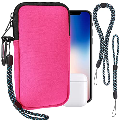 Pwsap Phone Sock, Universal Shock & Impact Resistant Neoprene Pouch with Carabiner and Lanyard Strap Sleeve Case for Hiking & Travelling Phone Bag Fits Phones up to 7 Inches, Rose Pink, M - color: Pink, size: M