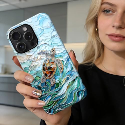 Case Compatible with iPhone 15 Pro, Cute Dual Layer Hybrid Phone Cover, Military Grade Drop Protection, Aesthetic Shockproof Phone Case for Women Girls, Stained Glass Sea Turtle - color: Stained Glass Sea Turtle, size: Iphone 15 Pro