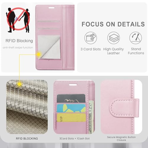FLIPALM Wallet Case for Samsung Galaxy A15 5G, Rose Gold | Card Holder, RFID Blocking, PU Leather Folio Flip, Kickstand, Protective Shockproof Cover - color: Rose Gold