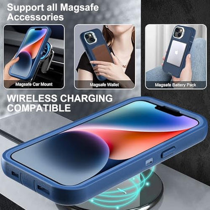 YKHJKLEC for iPhone 13/14 Case, Military Grade 3 in 1 Heavy Duty Shockproof/Drop Proof/Dust Proof with Kickstand Case, with 2 x Tempered Glass Screen Protector (ZJ-Navy Blue) - color: ZJ-Navy Blue