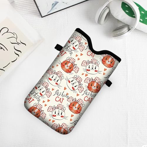 Men Women Neoprene Cell Phone Sleeve Pouch Case Bag with Crossbody Strap/Neck Lanyard 7.5 X 4.3 in (Cute Bowtie Cat Print Pattern) - color: Cute Bowtie Cat Print Pattern