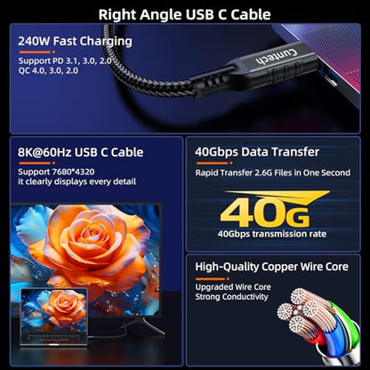 USB C Cable 3.3ft 2-Pack, USB C 90 Degree Right Angle Cable - color: Black, size: 3.3FT+3.3FT, style: Right Angle