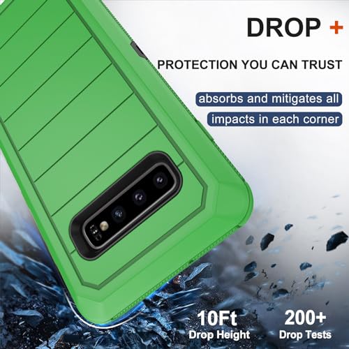 for Samsung Galaxy S10 Case with Belt Clip Holster, 2 x Screen Protector, [Military Grade Drop Protection] Heavy Duty Full Body Shockproof Rugged Protective Cover for Samsung Galaxy S10 (Green) - color: Green/Black