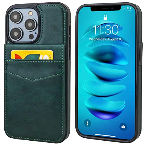 KIHUWEY for iPhone 14 Pro Max Wallet Case Card Holder Kickstand, Green | Credit Card Slots, PU Leather, Magnetic Clasp, Flip Heavy Duty Protection Cover for Men and Women - color: Green