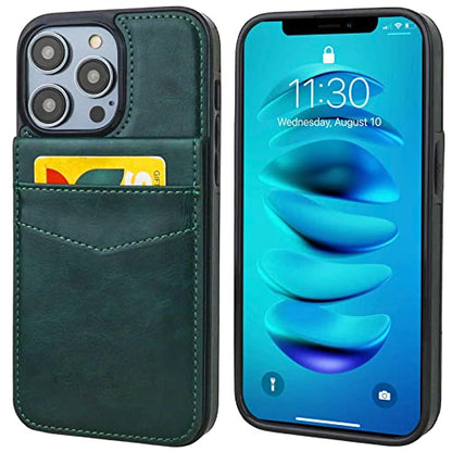 KIHUWEY for iPhone 14 Pro Max Wallet Case Card Holder Kickstand, Green | Credit Card Slots, PU Leather, Magnetic Clasp, Flip Heavy Duty Protection Cover for Men and Women - color: Green