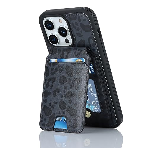 iCoverCase Wallet Case for iPhone 13 Pro Max/12 Pro Max Compatible with MagSafe, Magnetic Detachable Card Slots Holder PU Leather Kickstand Wireless Charging Case 6.7 Inch (Black Leopard) - color: Black Leopard
