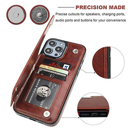 ONETOP for iPhone 14 Pro Max Wallet Case with Credit Card Holder,Brown | Kickstand,ID/Cash Holder,Case Wallet with Card Slots,Double Magnetic Clasp,Durable PU Leather Shockproof Cover for Women Men - color: Brown