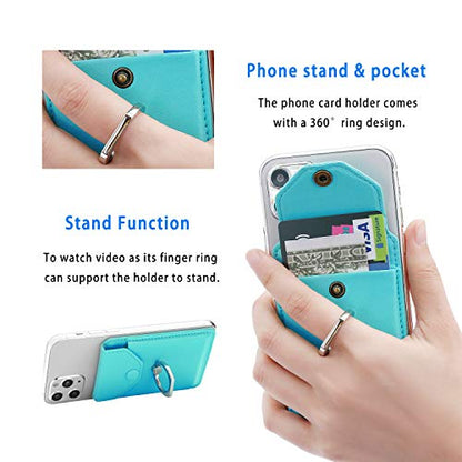 Self Adhesive Phone Card Wallet with Ring Stand Flip Cover, Green - color: Green