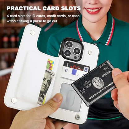 ONETOP for iPhone 16 Pro Max Wallet Case with Credit Card Holder,White - color: White