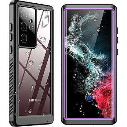 SPIDERCASE Designed for Samsung Galaxy S22 Ultra Case 6.8", Purple/Clear | [IP68 Waterproof] [Built-in Screen Protector] Full Sealed Protection Heavy Duty Shockproof Case - color: Purple