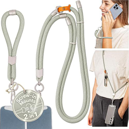 Pulpo 2 in 1 Anti Theft Phone Lanyard and Wrist Strap for iPhone and Android, Adjustable Cell Phone Leash and Universal Tether, Hands Free Strap for Travel Running and Everyday Use, Sage - color: Sage