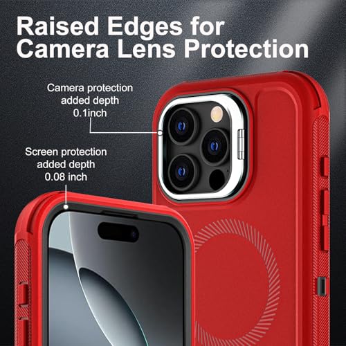 YKHJKLEC for iPhone 16 Pro Case, Military Grade 3 in 1 Heavy Duty Shockproof/Drop Proof/Dust Proof with Kickstand Case, with 2 x Tempered Glass Screen Protector & 1 x Wrist Strap (ZJ-Red/Black) - color: ZJ-Red/Black