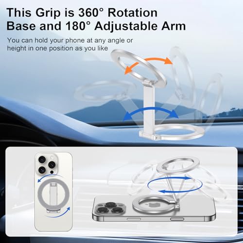 Double Magnetic Phone Grip Holder for MagSafe, Portable Phone Stand - color: Silver2