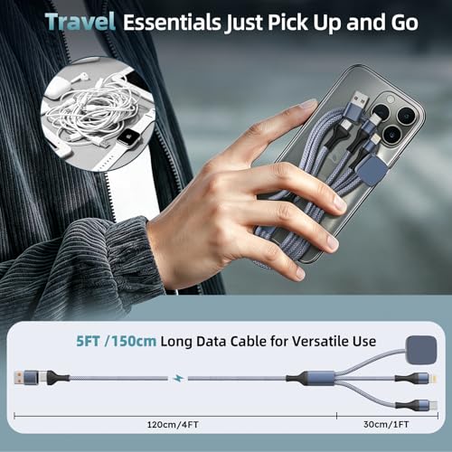 Cruise Essentials 2026,3 in 2 Multi Charging Cable for iPhone Watch Charger - color: Slate Gray&White, size: AC to C+L+iWatch