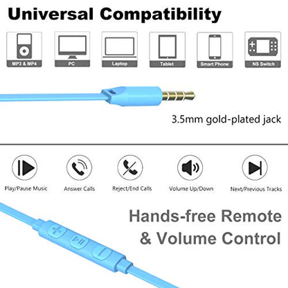 Joymiso Wired Earbuds for School Kids Women Small Ears w Mic and Case, Blue - color: Blue