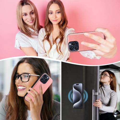 Asuwish Phone Case for iPhone 15 Pro 6.1 inch Zipper Wallet Magnetic Detachable Cell Cover with Tempered Glass Screen Protector Crossbody Strap Flower Card Holder i Phone15 i15 15Pro Women Rose Gold - color: Rose Gold