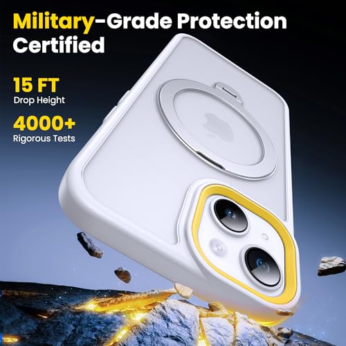Supdeal Magnetic Stand Case for iPhone 13/14, [360° Rotating Invisible Kickstand] [Compatible with Mag Safe] [Military Grade Protection] Ring Magnet Holder Matte Phone Cover, 6.1'', White - color: White, size: iPhone 13/14