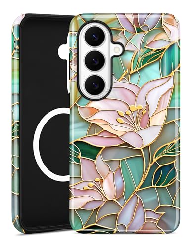 Magnetic Flower Phone Case for Samsung Galaxy A16 5G, Lily | Compatible with MagSafe, Cute Aesthetic Stained Glass Floral Design, TPU and PC Protective Phone Cover for Women Girls - color: Lily Flower