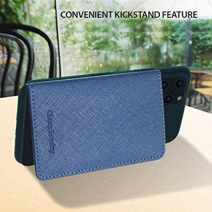 ID Card Holder for Back of Phone Leather Phone Wallet Stick On with Stand Flip Waterproof Leather Adhesive Wallet for Most Cellphones (Navy) - color: Navy