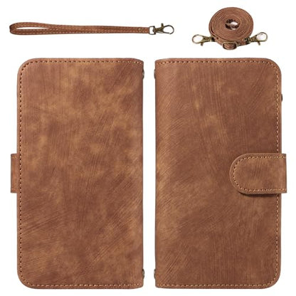 Asuwish Phone Case for Samsung Galaxy S22 5G Zipper Wallet Detachable Magnetic Cover with Tempered Glass Screen Protector Crossbody Lanyard Strap Card Holder S 22 22S 4G G5 6.1 inch Women Girls Brown - color: Brown