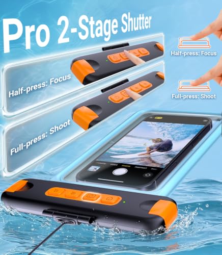 IP68 Bluetooth Shutter Waterproof Phone Pouch Case,Floating,Blue | Hands-Free Photo & Video Underwater Control.Large Waterproof Phone Case Universal Fit for 8.5" Phone(iPhone Samsung Google)