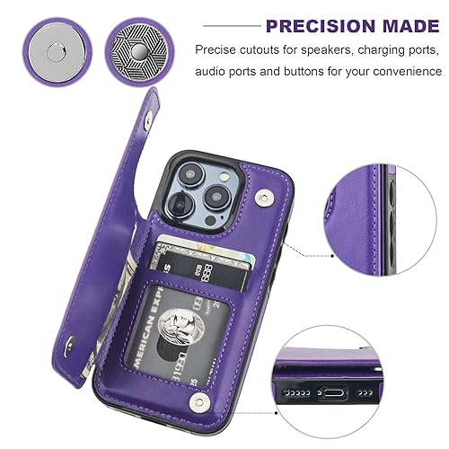 ONETOP for iPhone 15 Pro Wallet Case with Credit Card Holder,Purple | Kickstand,ID/Cash Holder,Case Wallet with Card Slots,Double Magnetic Clasp,Durable PU Leather Shockproof Cover for Women Men - color: Purple