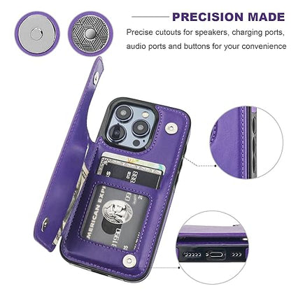 ONETOP for iPhone 15 Pro Wallet Case with Credit Card Holder,Purple | Kickstand,ID/Cash Holder,Case Wallet with Card Slots,Double Magnetic Clasp,Durable PU Leather Shockproof Cover for Women Men - color: Purple