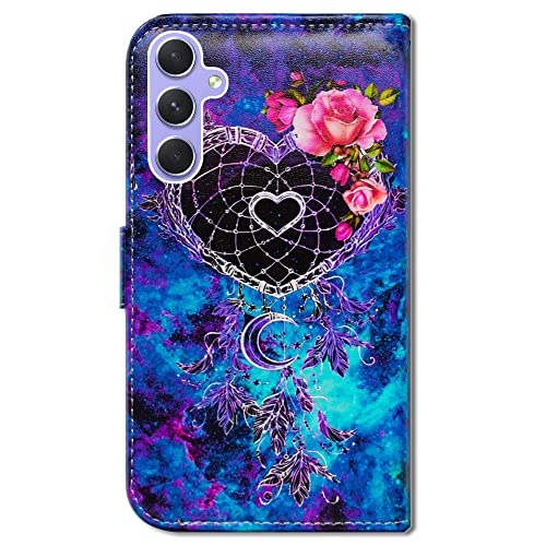 Bcov Case for Galaxy A54, Dream Catcher Flower Space Leather Flip Phone Case Wallet Cover with Card Slot Holder Kickstand for Samsung Galaxy A54 5G - color: Dream Catcher Flower Space