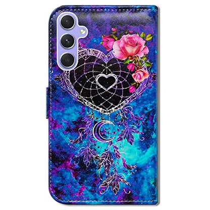 Bcov Case for Galaxy A54, Dream Catcher Flower Space Leather Flip Phone Case Wallet Cover with Card Slot Holder Kickstand for Samsung Galaxy A54 5G - color: Dream Catcher Flower Space