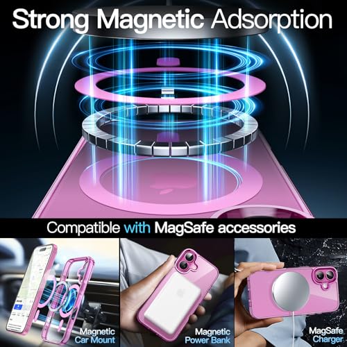 JETech Magnetic Case for iPhone 16 6.1-Inch Compatible with MagSafe, Shockproof Phone Bumper Cover, Anti-Scratch Clear Back (Pink) - color: Pink, size: iPhone 16