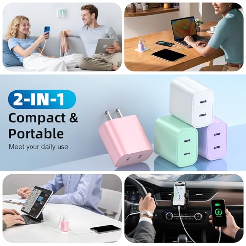 USB C Charger Block for iPhone 17 16 15 Fast Charger Block, (4-Pack) - color: /Green/Purple/Pink/White
