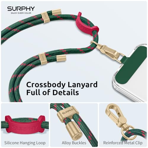 SURPHY Phone Lanyard Crossbody, Phone Strap Crossbody with 2 Tether Tabs - color: Christmas Green