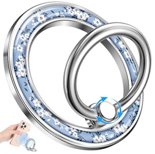 Magnetic Phone Ring, Compatible with MagSafe Phone Grip, Blue Flower - color: Blue Little Flower