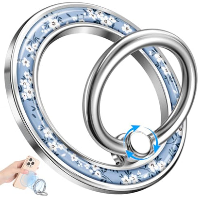 Magnetic Phone Ring, Compatible with MagSafe Phone Grip, Blue Flower - color: Blue Little Flower