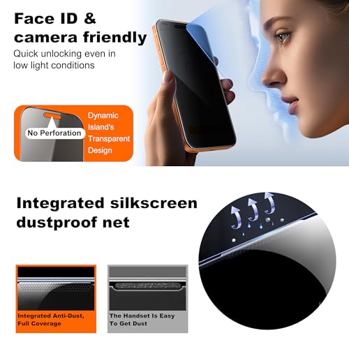 2-Pack 360° 4-Way Anti-Spy Privacy Screen Protector Tempered Glass, Shatterproof, Scratch-Resistant, with Easy Mounting Frame (for iPhone 17 Pro Max) - size: for iPhone 17 Pro Max