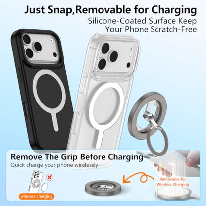 Magnetic Phone Ring Holder for MagSafe,360° Rotation Cell Phone Grip Stand - color: Gray
