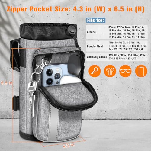 FINPAC Cup Holder for Bike, Universal Water Bottle Holder w/Phone Pockets - color: Gray