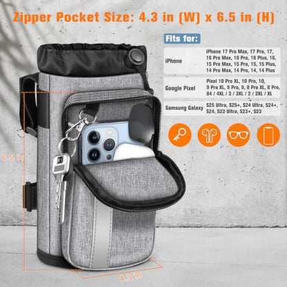 FINPAC Cup Holder for Bike, Universal Water Bottle Holder w/Phone Pockets - color: Gray