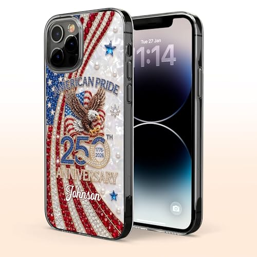 American Pride Anniversary Personalized Clear Phone Case, Gift for Patriots Custom Name Protective Cover 1776 USA Flag Decor Birthday Present for Men Women Holiday Independence Day